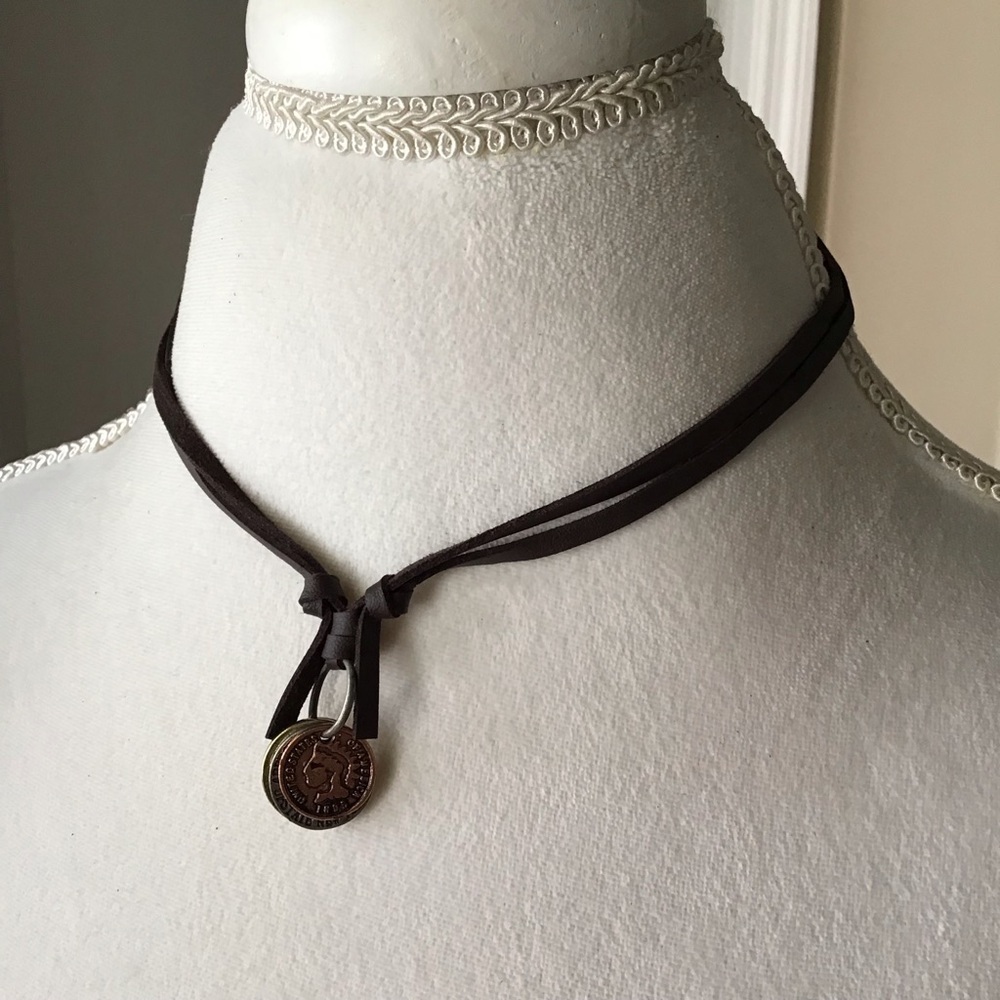 Leatherette ADJUSTABLE Necklace 3 Faux Coins Surfer Boho Style Unisex Slide NEW - Picture 4 of 13